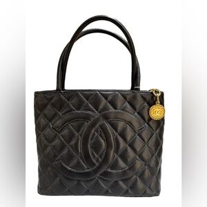 CHANEL Black Calfskin Medallion Tote — Vintage Gold Hardware